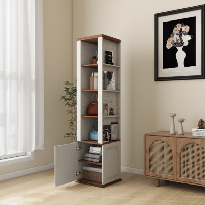 Armoire de rangement rotative à 360 ° avec miroir pleine longueur HD - Organisateur à 8 tablettes pour petits espaces