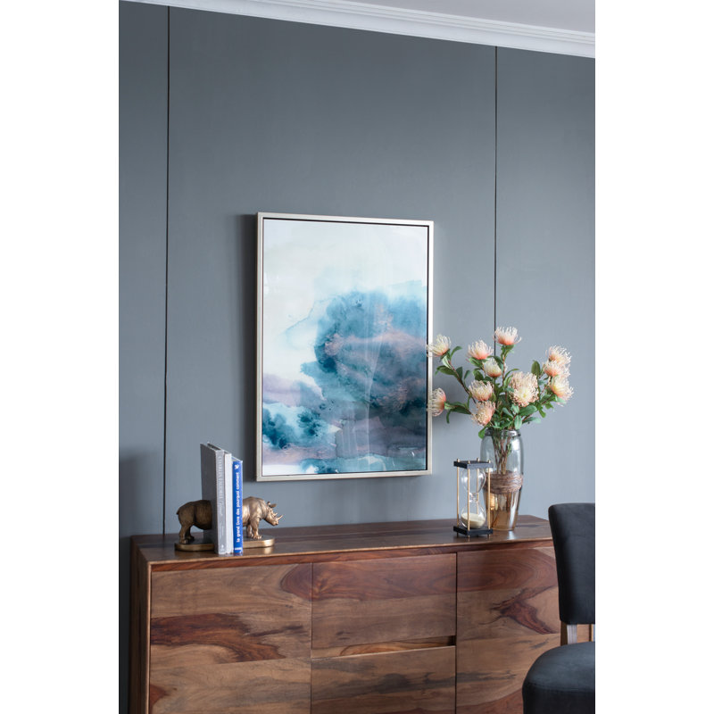 36" Abstract Green and Blue Acrylic Canvas Wall Art with Champagne Frame
