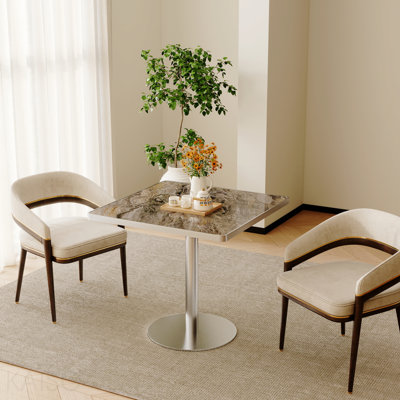 Table carrée bistro moderne tulipe 31,5 pouces avec plateau en faux marbre, facile à assembler, structure en métal robuste