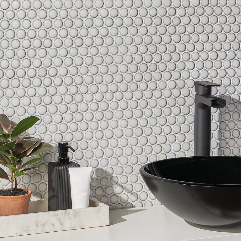 Carreau de mosaïque de plancher et de mur en céramique zen l 12,32 po x L 12,99 po Zen (1,11 pi2 / chaque), Bordure blanche