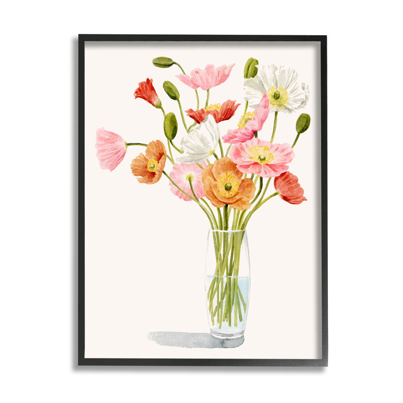 Coquelicots vifs floraux en verre, H 11 po x l 11 po x P 1,5 po, Giclée encadrée noir minuit