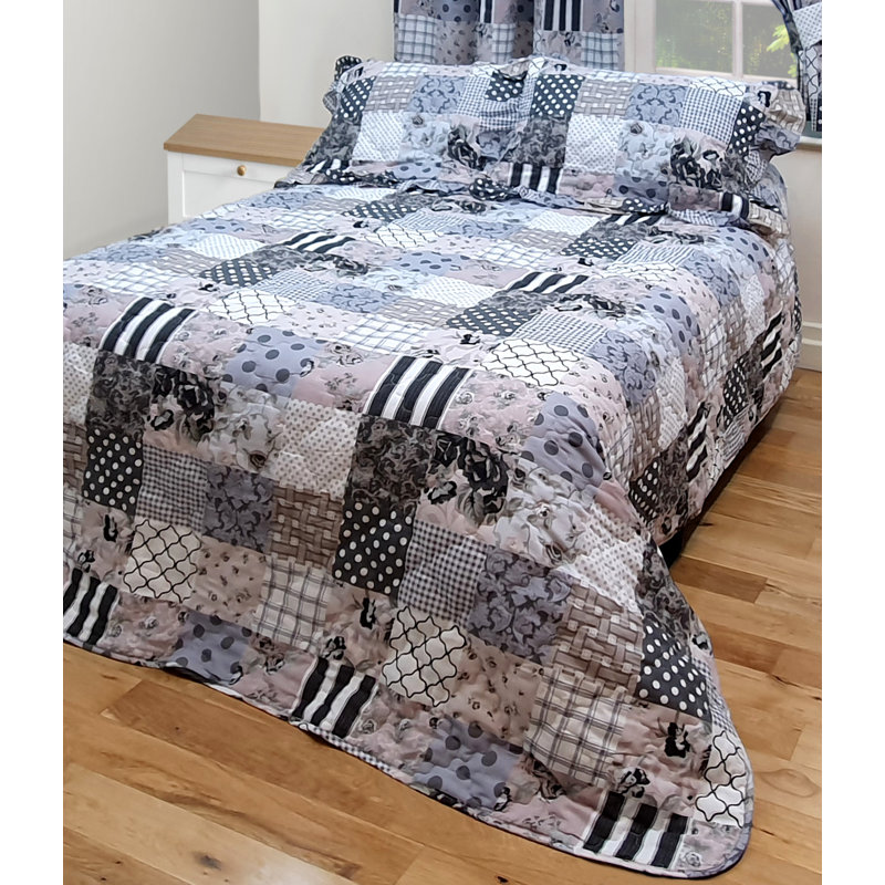 PATCHWORK BEDSPREAD T/O SET Parisa 132 TC, Kingsize - 2 Standard Shams, Grey