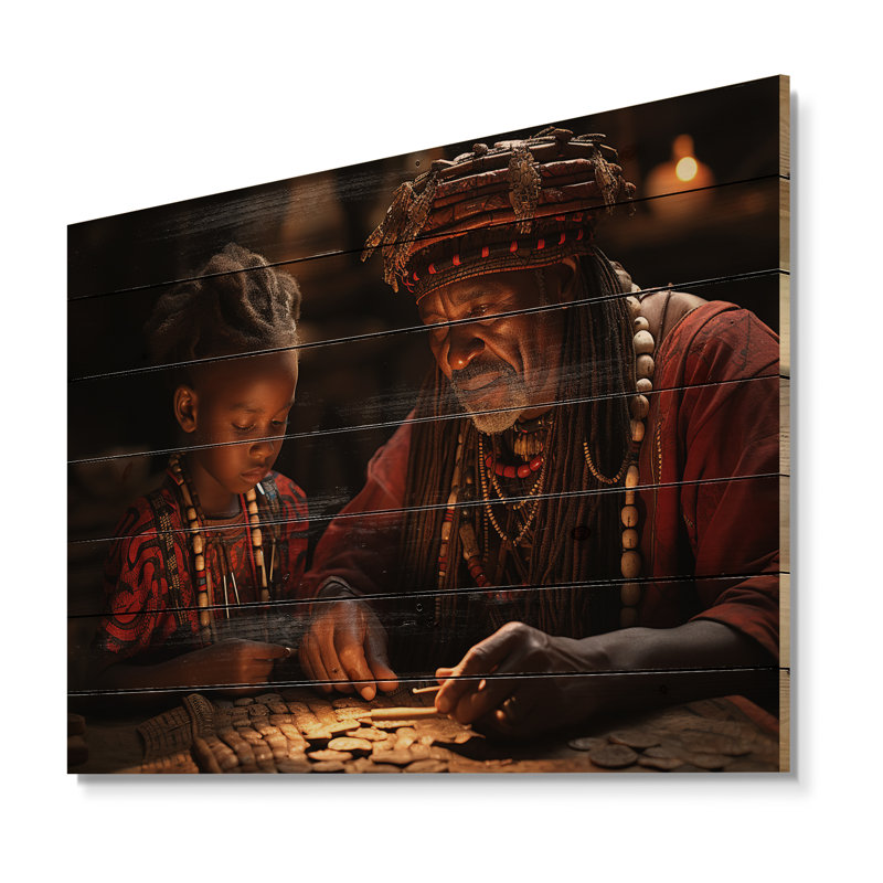Sagesse africaine ancienne sur bois, H 24 po x l 32 po x P 0,78 po