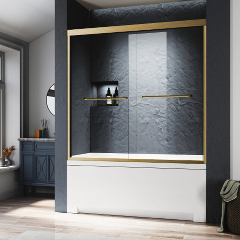 Semi-Frameless Glass Bathtub Shower Door With Clear Tempered Glass And Stainless Steel Handles, 56-60 In. W X 62 In. H, Shower Door