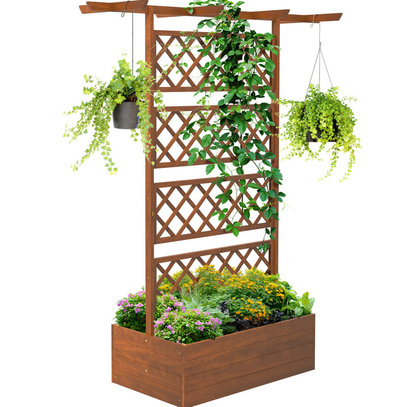 Boîte à fleurs Outsunny en bois avec treillis et jardin surélevé pour plantes grimpantes, plantes grimpantes