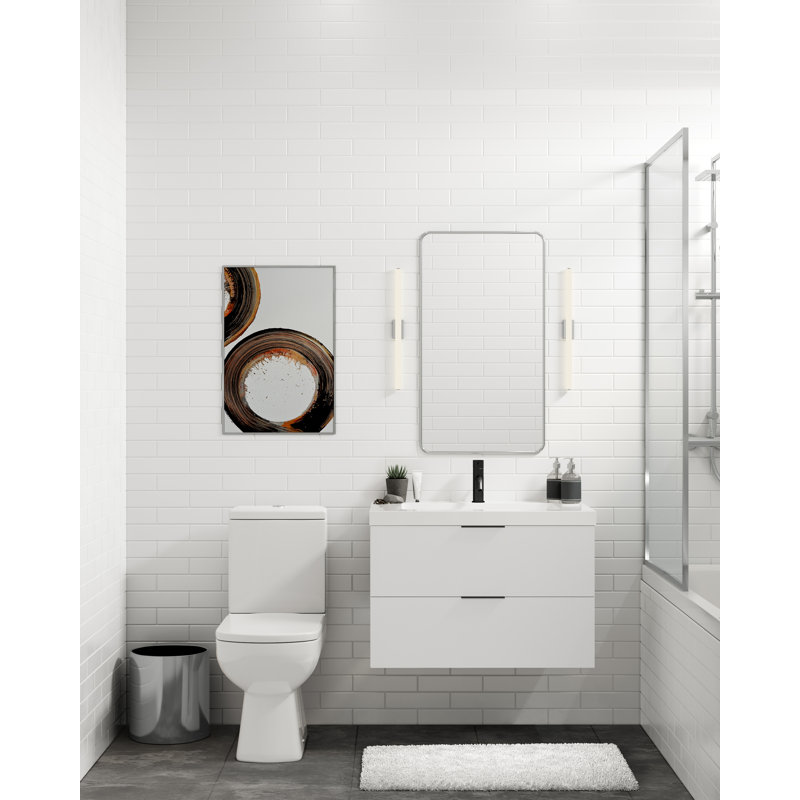 Avila 36" W Wall Mounted Single Bathroom Vanity, Glossy White/Single, White Acrylic, Matte Black