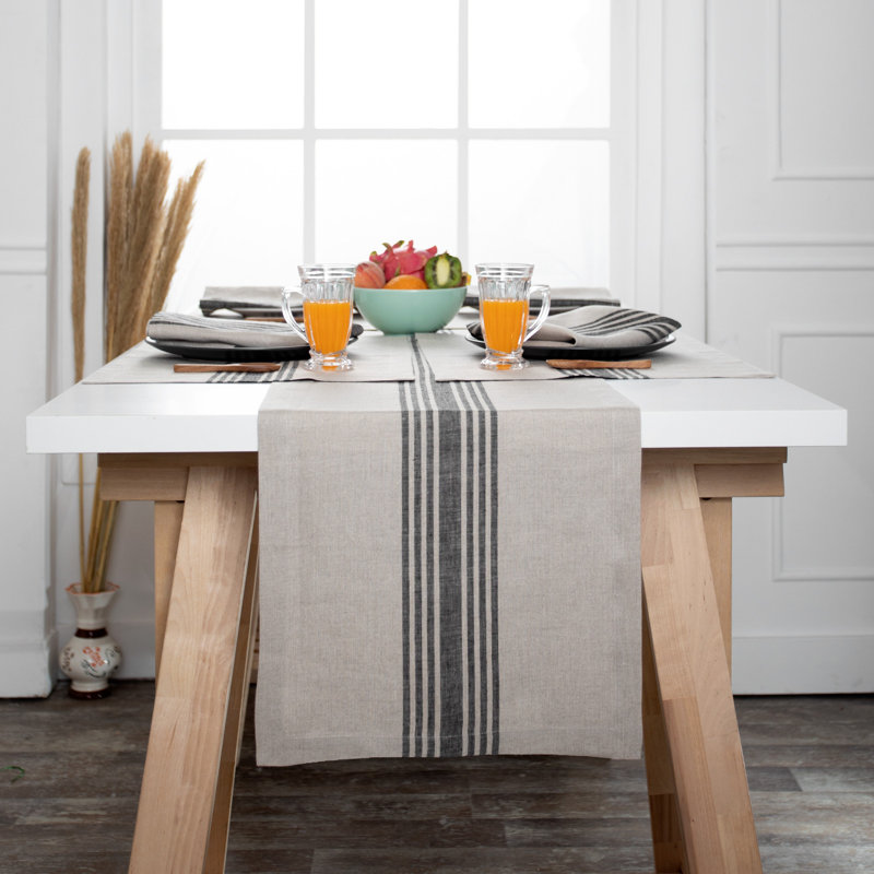 Chemin de table en lin D'Moksha Homes, Tapis de couloir 90 po, Farmhouse C