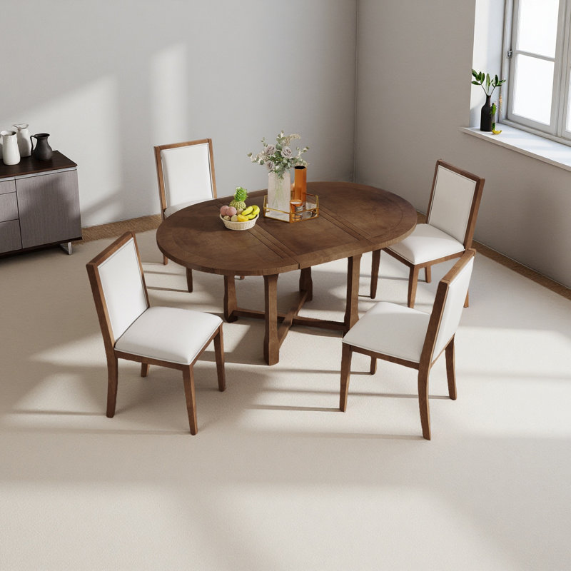 Table de salle à manger extensible 5 pièces pour 4 personnes, table de salle à manger ronde pour 4 personnes avec chaises rembourrées
