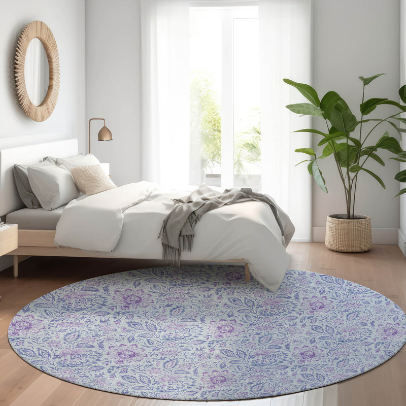 Washable Floral Indoor / Outdoor Rug, Round 8'