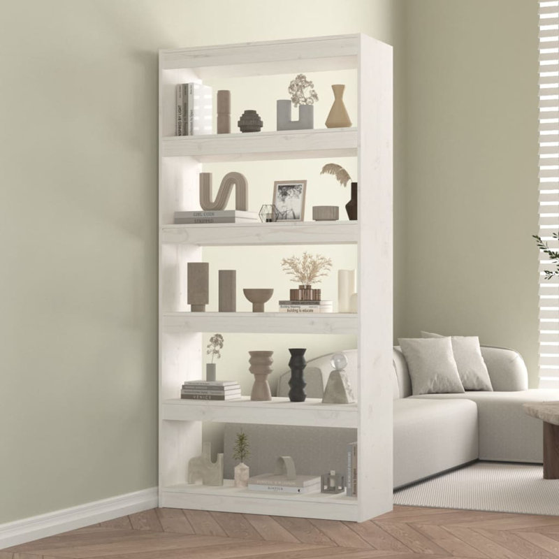 Paravent en bois de pin massif, Blanc, (5 tablettes) H 65,9 po x l 31,5 po x P 11,8 po