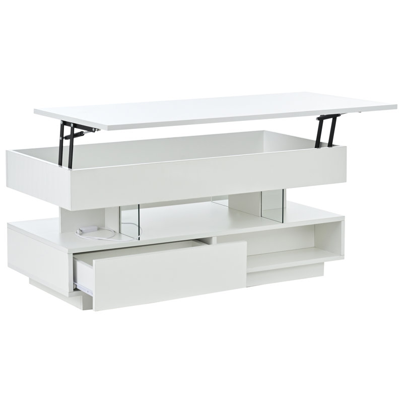 Table basse à plateau relevable 39,3 po avec compartiment caché (table incluse seulement), Blanc