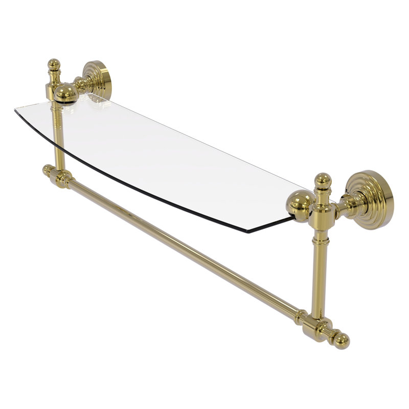 Retro Wave Bracket Shelf with Towel Bar, Unlacquered Brass, 18"