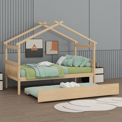 Wooden House Bed With Trundle