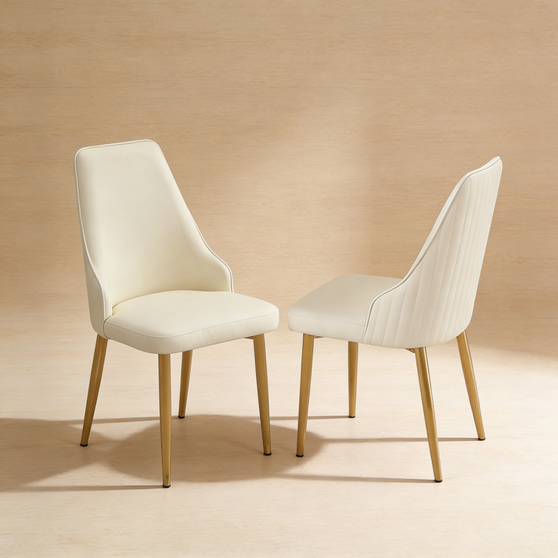 Chaise de salle à manger avec pieds en métal robuste et cuir blanc (ensemble de 2)