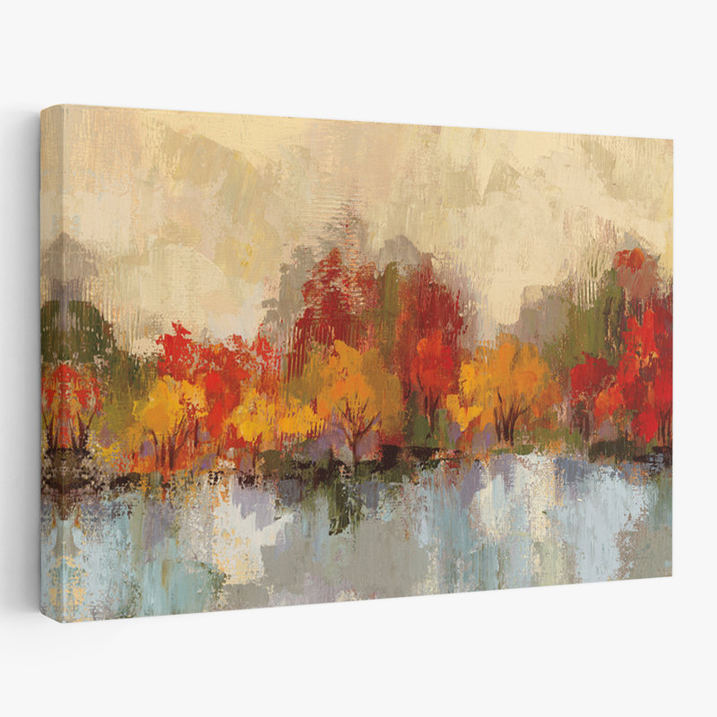 Réflexion de la rivière d'automne - Automne beige brun automne, H 24 po x l 16 po