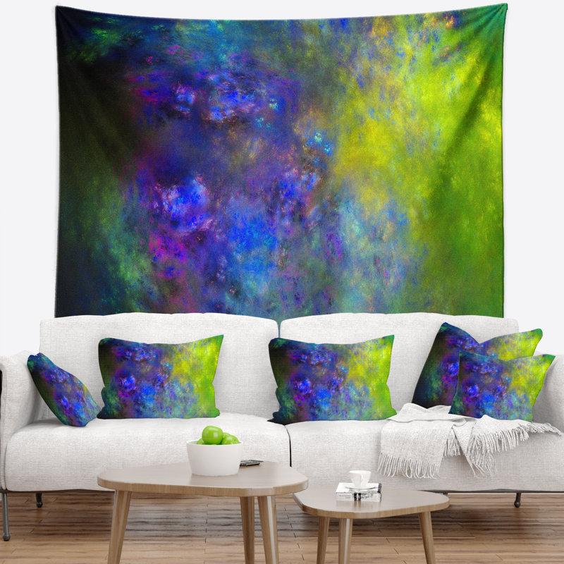Tapisserie bleu ciel starry abstract blue green, H 50 po x l 60 po