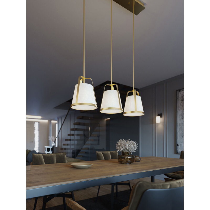 Luminaire suspendu linéaire 3 lumières Lizzette - 60 W, Laiton antique clair