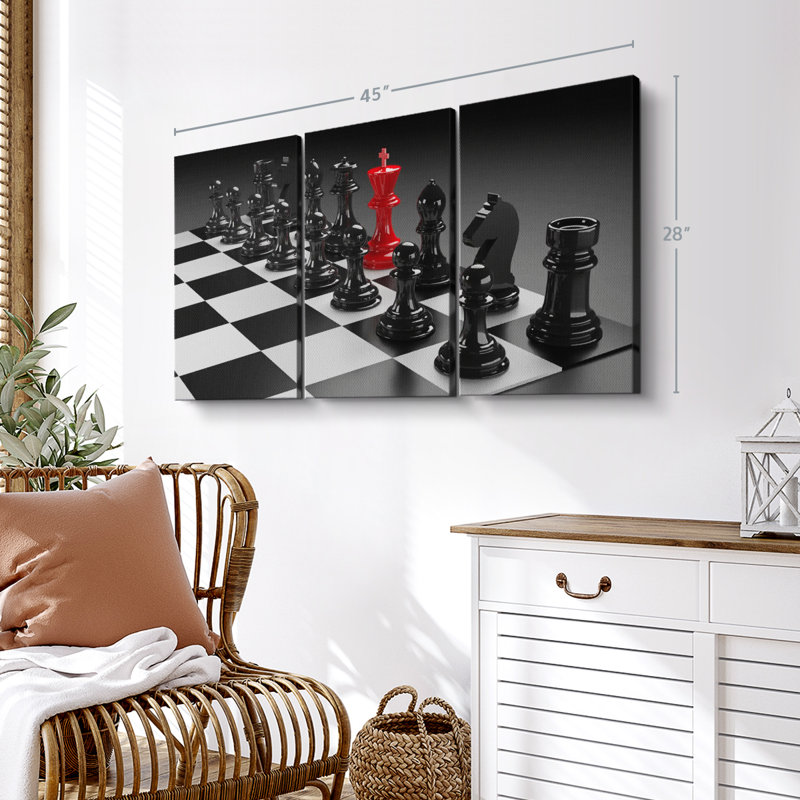 Chess Set Pop - 3 pièces sur toile tendue, H 42 po x l 65 po x P 1,25 po