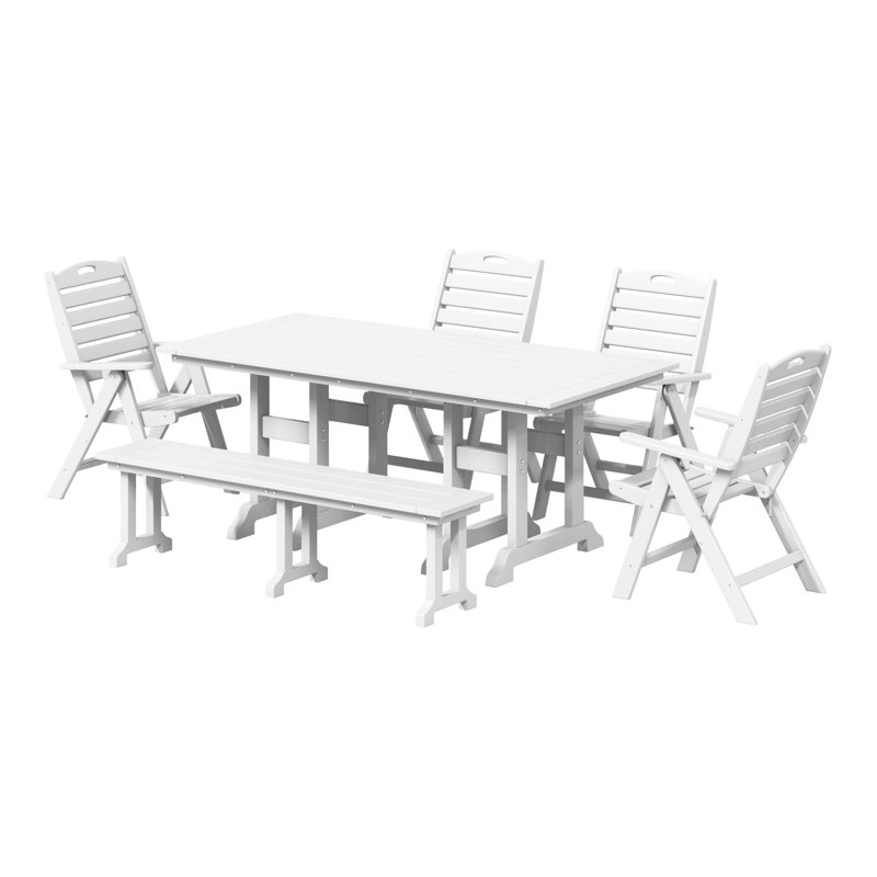 Laguna 6-Piece Dining Set With Bench, White