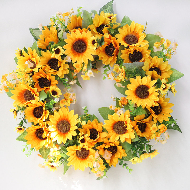 Handcrafted Faux Sunflower Polyester 18'' Wreath, 18" H x 18" W x 3" D