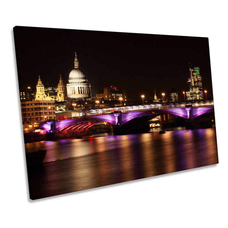 London Cityscape River Thames - Wrapped Canvas Print, 61cm H x 91.4cm W x 4cm D