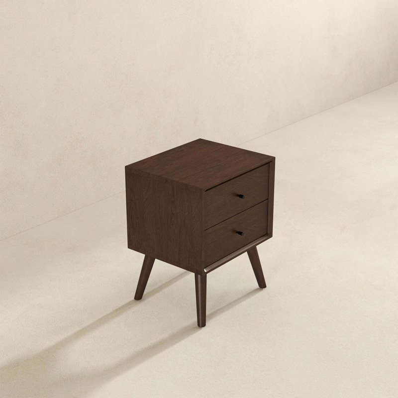 Table de chevet moderne de style Mid-Century avec fabrication en bois massif et design polyvalent, Marron foncé