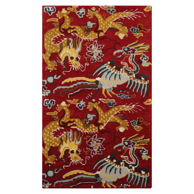 Tapis rouge en laine touffeté à la main 3 x 5