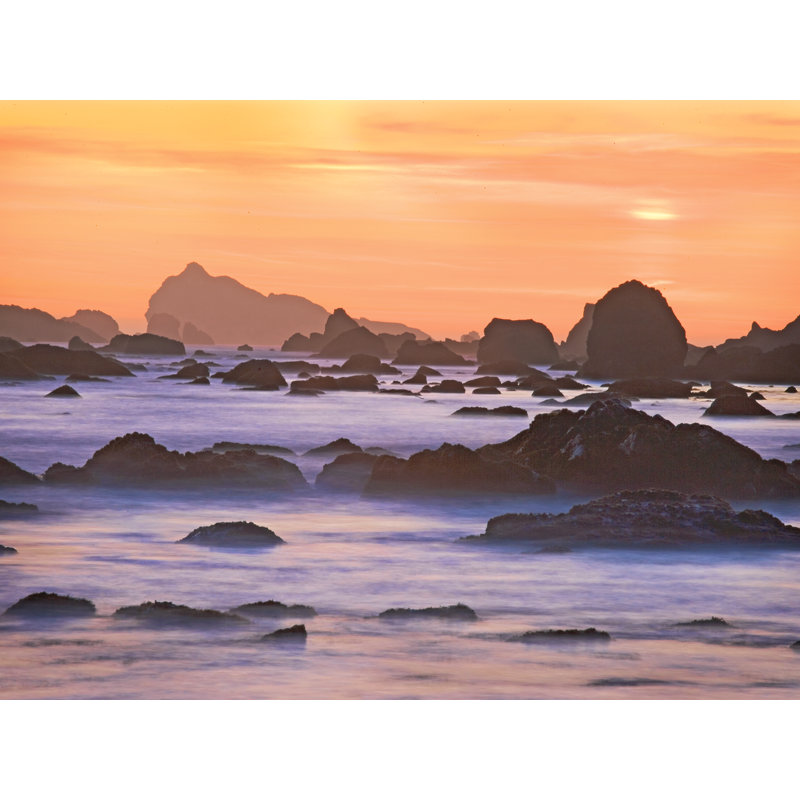 Coastal Rocks Sunset Print by Bruce Heinemann