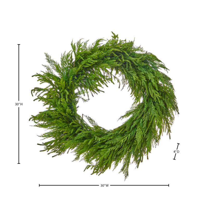 30" Real Touch Cedar and Norfolk Pine Wreath