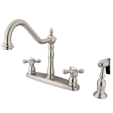 Heritage Touch Double Handle Kitchen Faucet with Side Spray, Satin Nickel