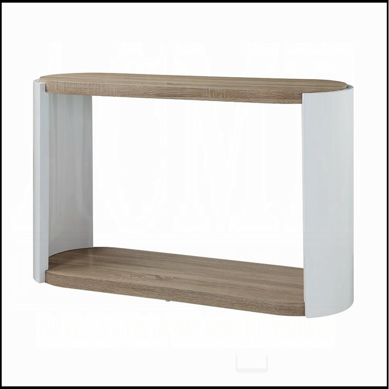 Oak and White High Gloss Sofa Table with Bottom Shelf