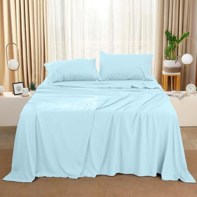 Full Sheet Set – 4 Piece Bed Sheets For Full Size Bed, Soft And Breathable Microfiber, Includes 1 Fitted Sheet, 1 Flat Sheet And 2 Pillowcases (Ice Blue)