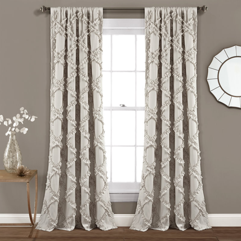 Ruffle Diamond Semi Sheer Curtain Pair, Neutral, 54" W x 84" L