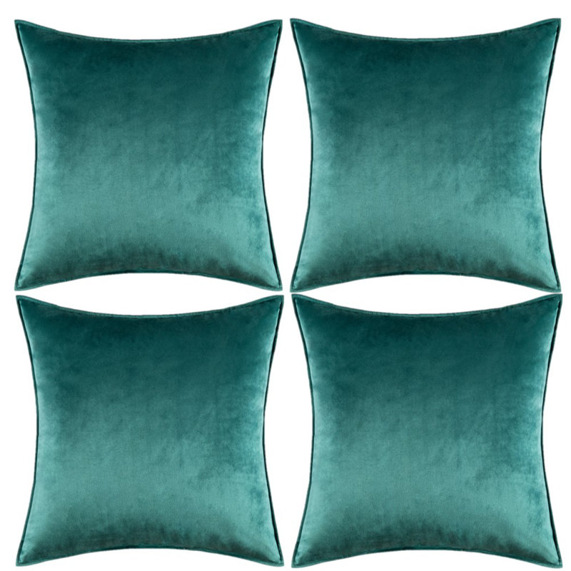 Ensemble de 4 housses de coussin en velours, Sarcelle, H 20 po x l 20 po