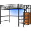 Lit mezzanine double en métal, bureau, escalier de rangement, petite armoire, DEL colorée, stable, tendance-1704634177