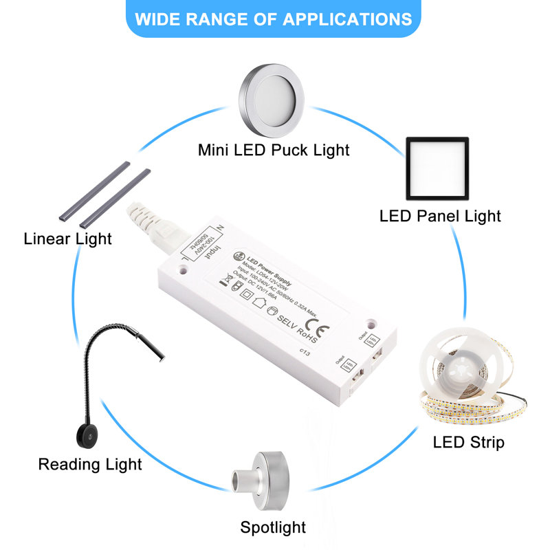 Bloc d'alimentation à DEL 12 V à intensité variable pour armoire, 20 W