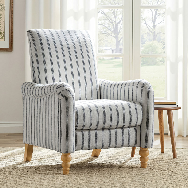 Fauteuil inclinable rayé en lin Dignazio, Marine