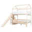 Lit superposé en bois en forme de maison avec glissière et escalier de rangement, cadre de lit simple / simple / double, beige et blanc-130184607
