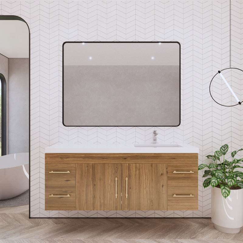 59.06" Wall-Mounted Single Bathroom Vanity Set, Natural Oak