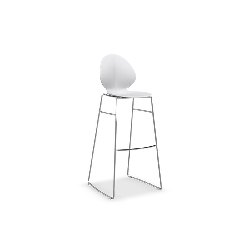 Basil Ergonomic Stool with Metal Base, Matte Optic White, Bar Stool (32" Seat Height)