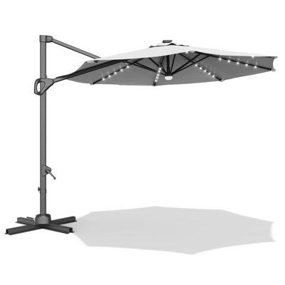 Parasol de terrasse solaire décalé 10 pi à DEL, porte-à-faux rotatif à 360 ° avec inclinaison facile et base croisée