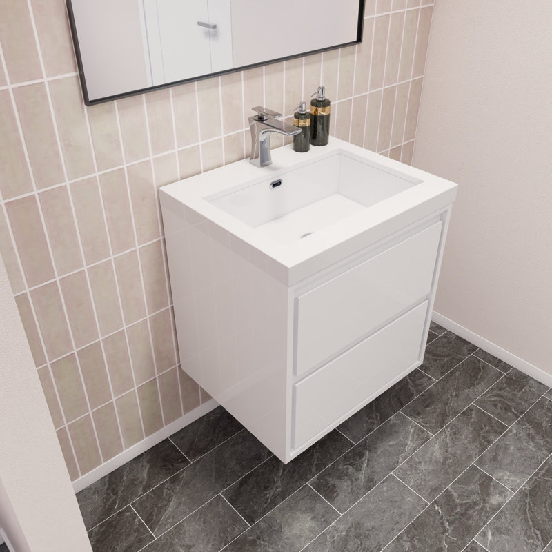 Azden 23.6'' Single Bathroom Vanity with Acrylic Top, High Gloss White