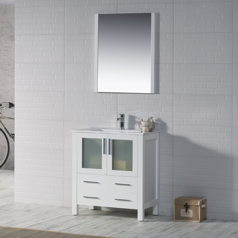 30" Single Bathroom Vanity with Sink, White