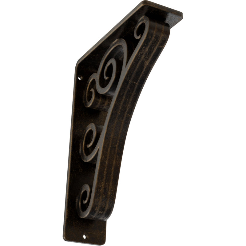 Support en fer forgé Tristan de l 2 po x P 5 1/2 po x H 8 po, (contreventement triple central), laiton antique