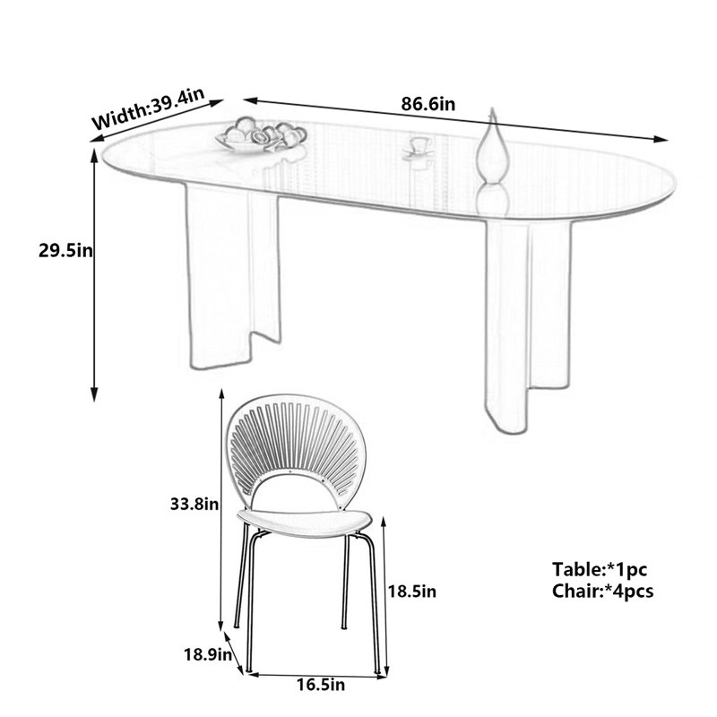 Table de salle à manger blanche, H 29,5 po x L 86,6 po x l 39,4 po