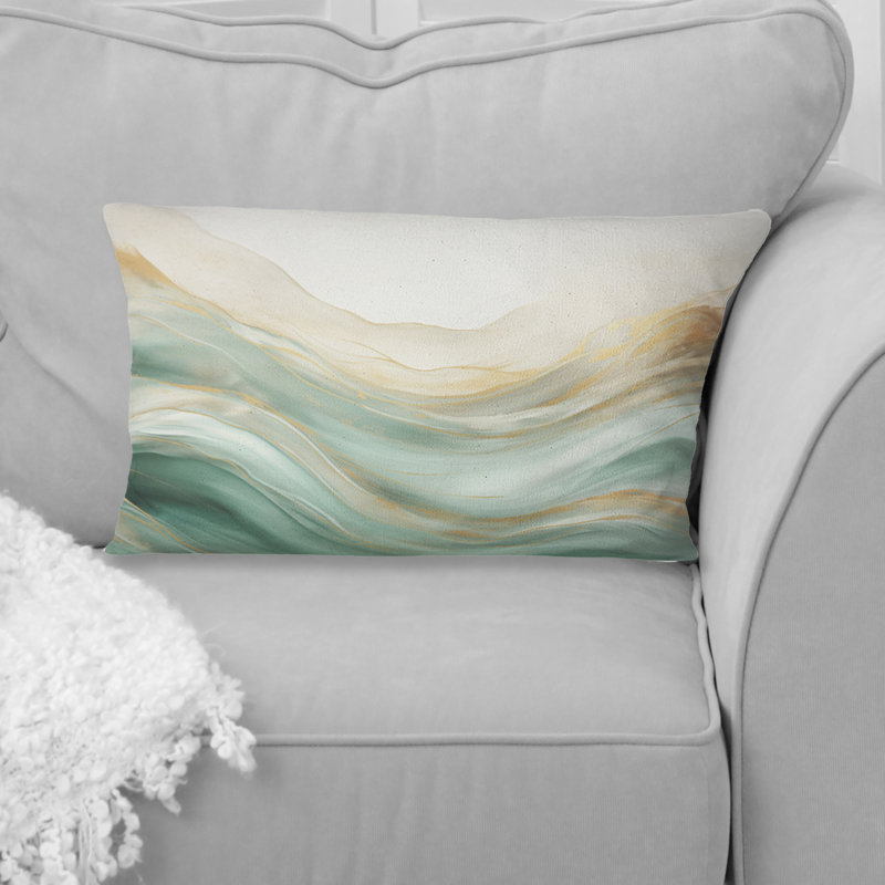 Coussin décoratif or et vert Soft Wave Fusion I - Abstract Shapes