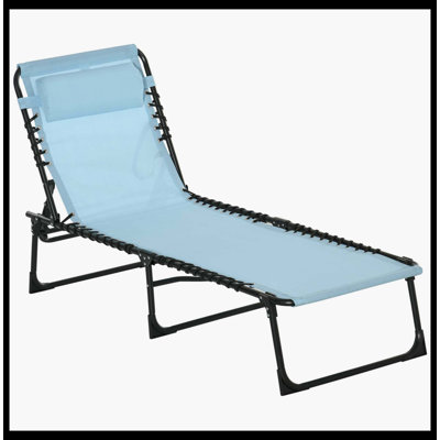 Chaise longue de piscine pliante, chaise de bronzage de patio, chaise longue d'extérieur avec dossier inclinable à 4 positions, coussin moelleux, filet respirant et siège élastique pour la plage, la cour et le patio (bleu bébé)