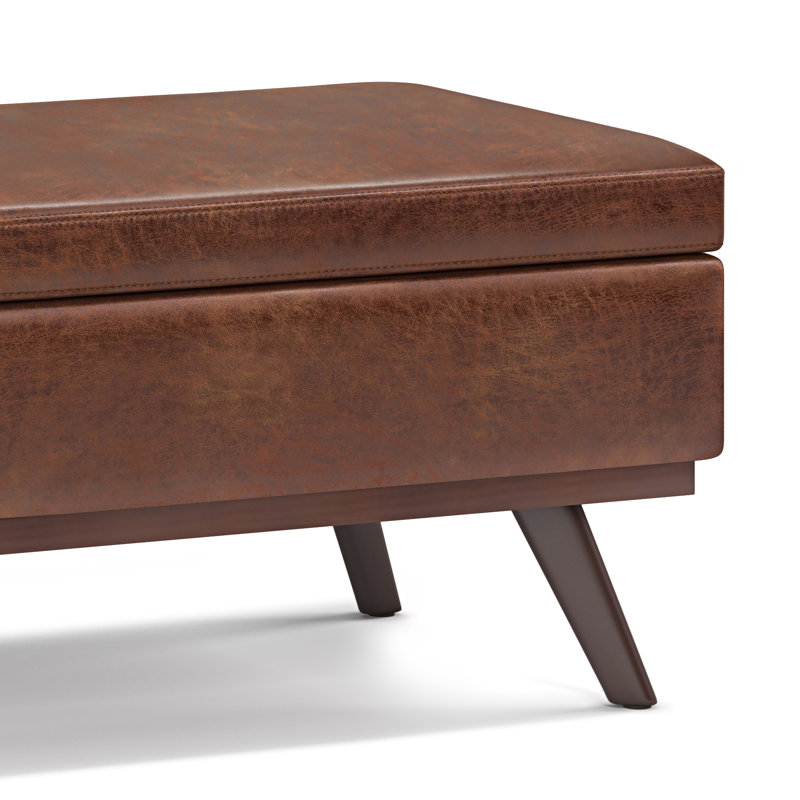 Mid Century Modern Brown Faux Leather Cocktail Table
