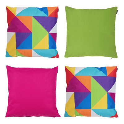 Geometric Print Indoor-Outdoor Cushion, Pack of 4, Multicoloured