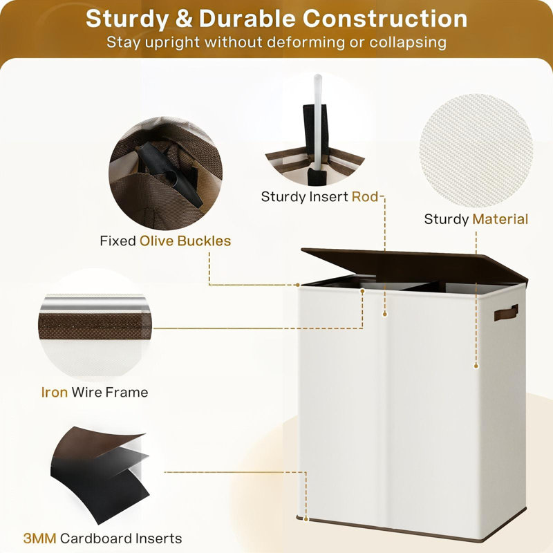 Luxury Double Laundry Hamper With Lid And Removable Bags, Large Hamper